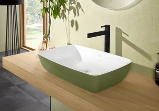 Раковина, Villeroy&Boch, Artis, шгв 580*385*130, отверстия для смесителя-отсутствуют, цвет снаружи/внутри-Sage Green/белый