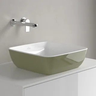 Раковина, Villeroy&Boch, Artis, шгв 410*410*130, отверстия для смесителя-отсутствуют, цвет снаружи/внутри-Sage Green/белый