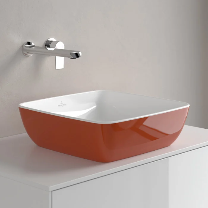 Раковина, Villeroy&Boch, Artis, шгв 410*410*130, отверстия для смесителя-отсутствуют, цвет снаружи/внутри-Rust/белый