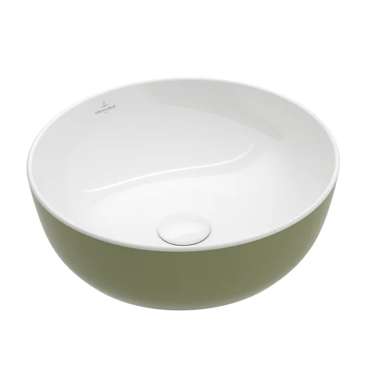 Раковина, Villeroy&Boch, Artis, шгв 430*430*130, отверстия для смесителя-отсутствуют, цвет снаружи/внутри-Sage Green/белый