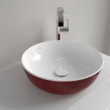 Раковина, Villeroy&Boch, Artis, шгв 430*430*130, отверстия для смесителя-отсутствуют, цвет снаружи/внутри-Bordeaux/белый