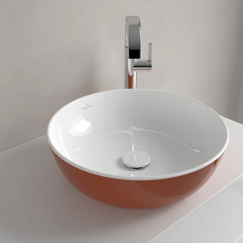 Раковина, Villeroy&Boch, Artis, шгв 430*430*130, отверстия для смесителя-отсутствуют, цвет снаружи/внутри-Rust/белый