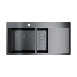 Мойка, OMOIKIRI, Akisame, шгв 1000*510*200, отверстия для смесителя-1, чаши-2 слева, цвет-вороненая сталь — иконка
