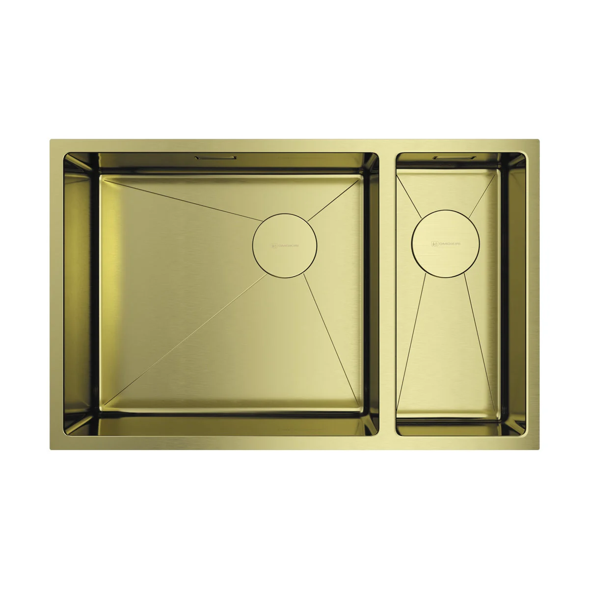 Мойка, OMOIKIRI, TAKI, шгв 695*440*200, отверстия для смесителя-отсутствуют, чаши-2, большая чаша-справа, цвет-светлое золото