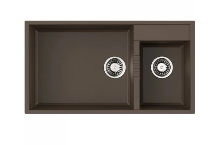 Мойка, OMOIKIRI, Tedori, шгв 850*465*235, отверстия для смесителя-2 промаркированных, чаши-2, цвет-Espresso