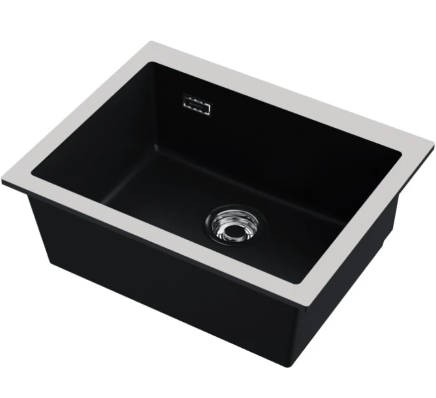 Мойка, Omoikiri, Omishima, шгв 600*480*220, отверстия для смесителя-отсутствуют, цвет-чёрный