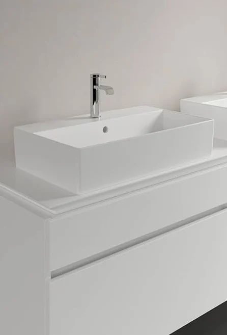 Раковина, Villeroy&Boch, Memento 2.0, шгв 600*420*90, отверстия для смесителя-1 сквозное, 2 промаркированных, CeramicPlus, цвет-альпийский белый