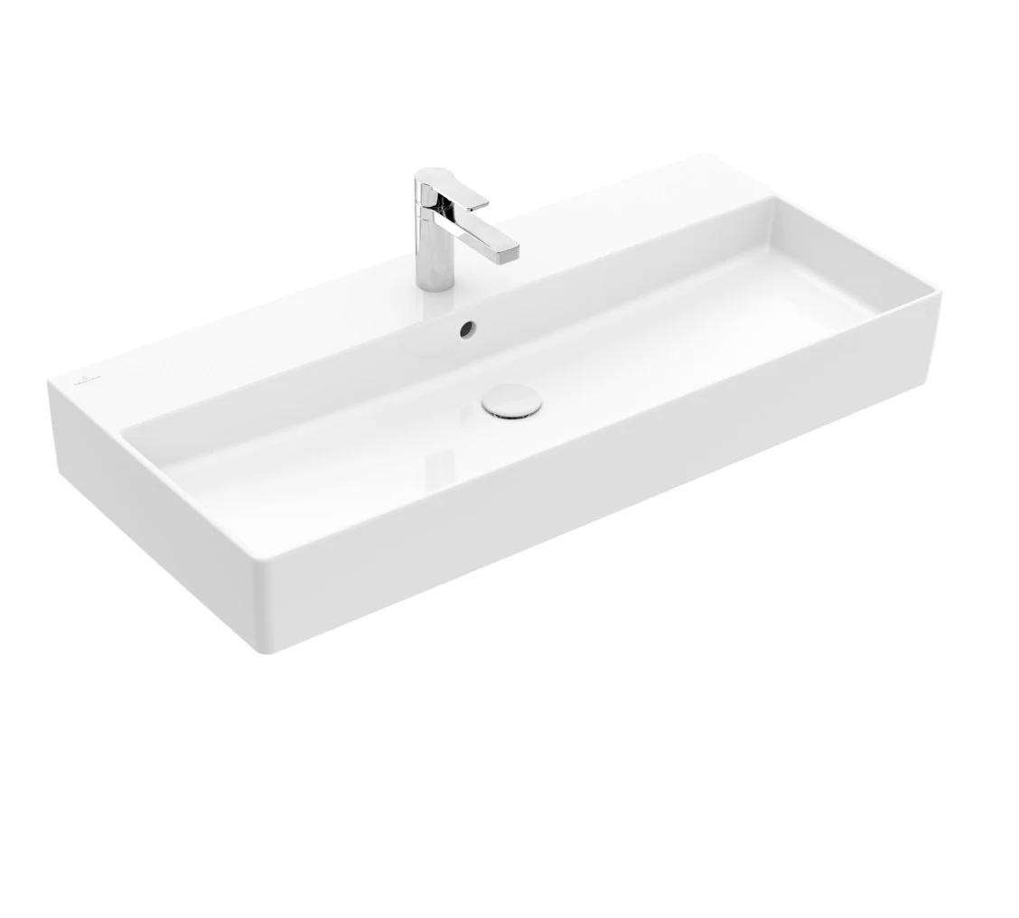Раковина, Villeroy&Boch, Memento 2.0, шгв 1000*470*95, отверстия для смесителя-1 сквозное, 2 промаркированных, CeramicPlus, цвет-камень белый