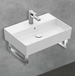 Раковина, Villeroy&Boch, Memento 2.0, шгв 600*420*140, отверстия для смесителя-1 сквозное, 2 промаркированных, CeramicPlus, цвет-альпийский белый