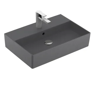 Раковина, Villeroy&Boch, Memento 2.0, шгв 600*420*140, отверстия для смесителя-1 сквозное, 2 промаркированных, CeramicPlus, цвет-графит (Graphite)