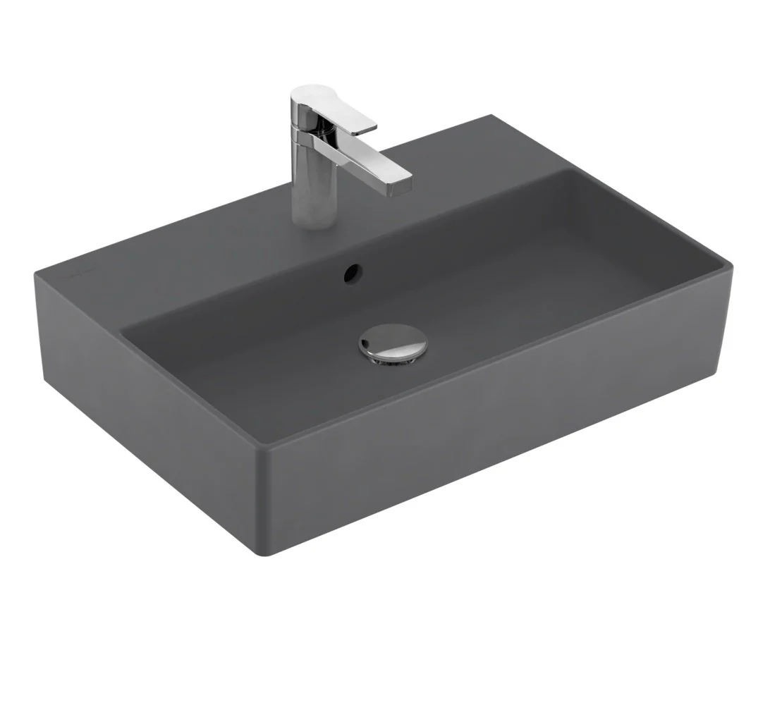 Раковина, Villeroy&Boch, Memento 2.0, шгв 600*420*140, отверстия для смесителя-1 сквозное, 2 промаркированных, CeramicPlus, цвет-графит (Graphite)