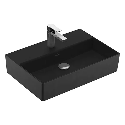 Раковина, Villeroy&Boch, Memento 2.0, шгв 600*420*140, отверстия для смесителя-1 сквозное, 2 промаркированных, CeramicPlus, цвет-Pure Black