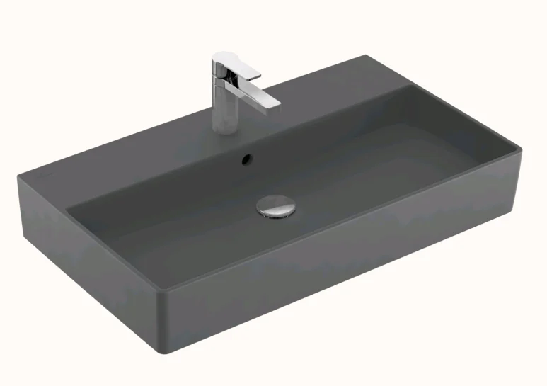 Раковина, Villeroy&Boch, Memento 2.0, шгв 800*470*135, отверстия для смесителя-1 сквозное, 2 промаркированных, CeramicPlus, цвет-Graphite