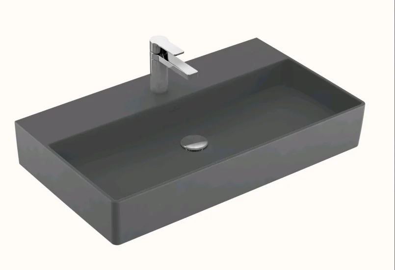 Раковина, Villeroy&Boch, Memento 2.0, шгв 800*470*135, отверстия для смесителя-1 сквозное, 2 промаркированных, CeramicPlus, цвет-графит