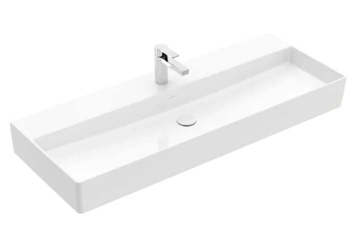 Раковина, Villeroy&Boch, Memento 2.0, шгв 1200*470*135, отверстия для смесителя-1 сквозное, 2 промаркированных, цвет-альпийский белый