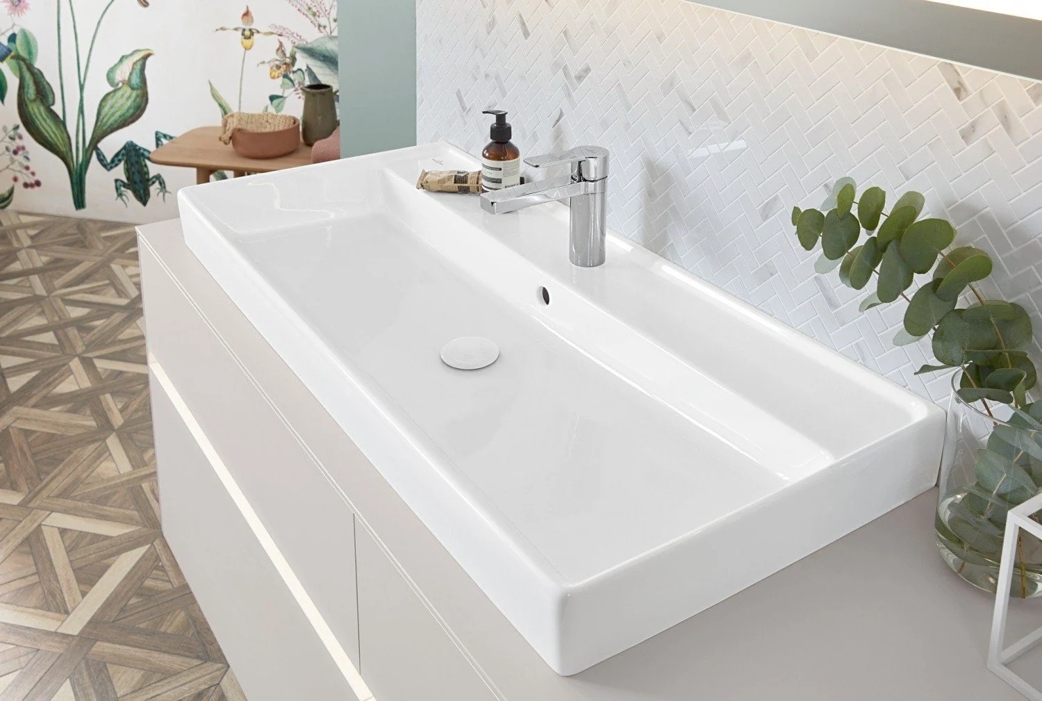 Раковина, Villeroy&Boch, Collaro, шгв 1000*470*160, отверстия для смесителя-1 сквозное, 2 промаркированных, цвет-альпийский белый