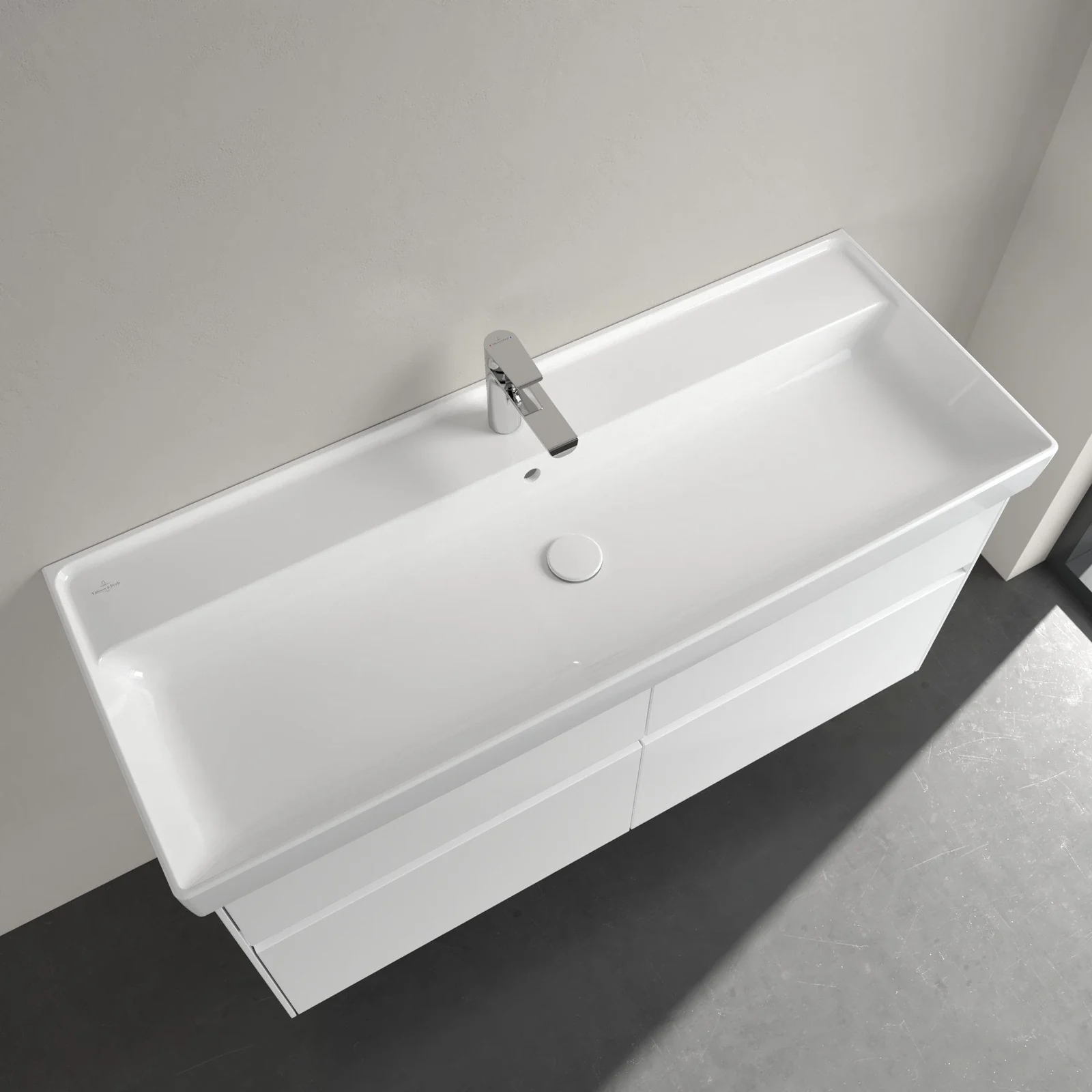 Раковина, Villeroy&Boch, Collaro, шгв 1200*470*160, отверстия для смесителя-1 сквозное, 2 промаркированных, цвет-альпийский белый