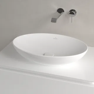 Раковина, Villeroy&Boch, Loop & Friends, шгв 560*380*120, отверстия для смесителя-отсутствуют, CeramicPlus, цвет-камень белый