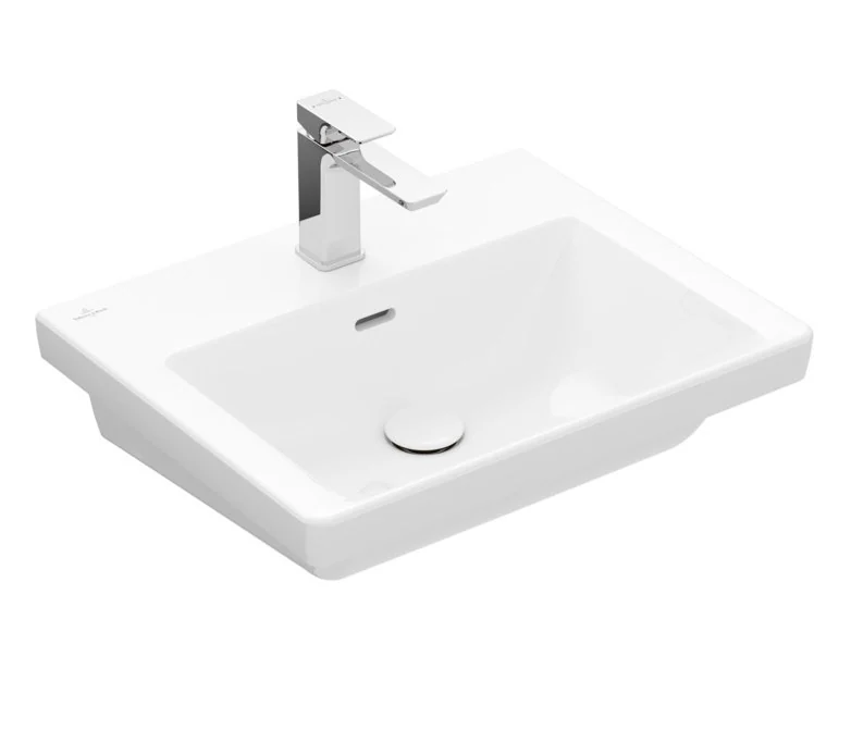 Раковина, Villeroy&Boch, Subway 3.0, шгв 550*440*165, отверстия для смесителя-1 сквозное, 2 промаркированных, цвет-альпийский белый
