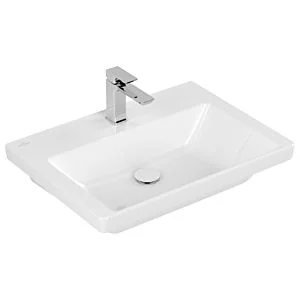 Раковина, Villeroy&Boch, Subway 3.0, шгв 650*470*120, отверстия для смесителя-1 сквозное, 2 промаркированных, CeramicPlus, цвет-альпийский белый