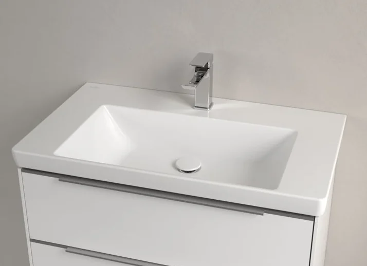 Раковина, Villeroy&Boch, Subway 3.0, шгв 800*470*120, отверстия для смесителя-1 сквозное, 2 промаркированных, CeramicPlus, цвет-альпийский белый