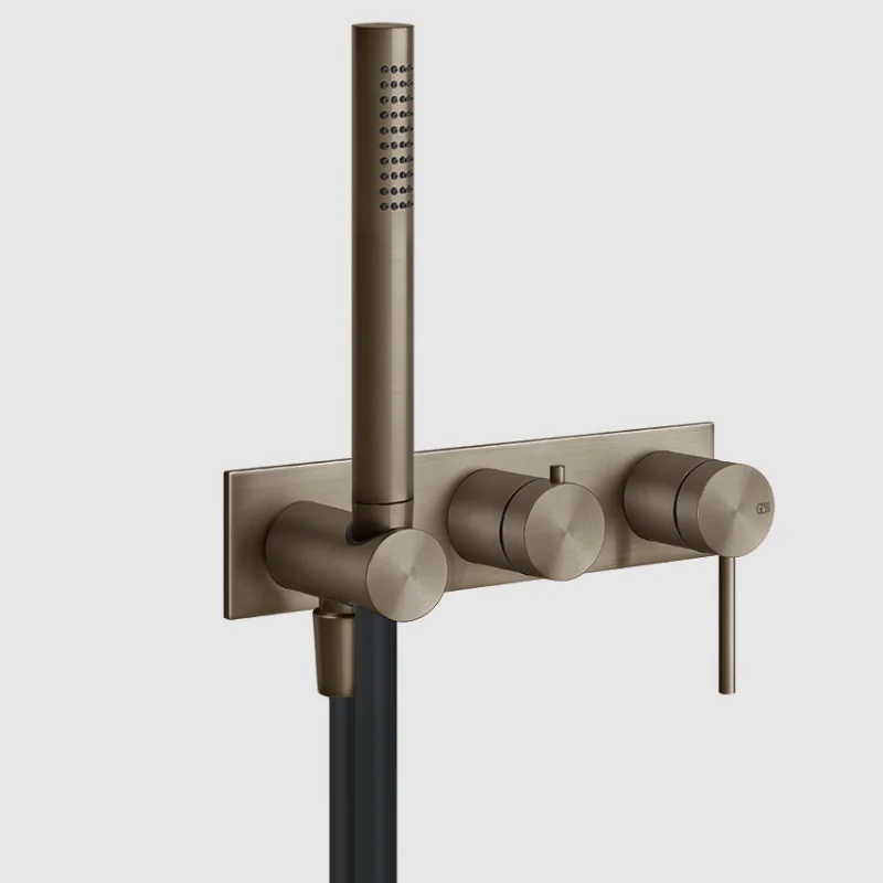 Смеситель для душа, Gessi, Shower316, на 2 потребителя, настенный встраиваемый, цвет-Deep Bronze Brushed PVD