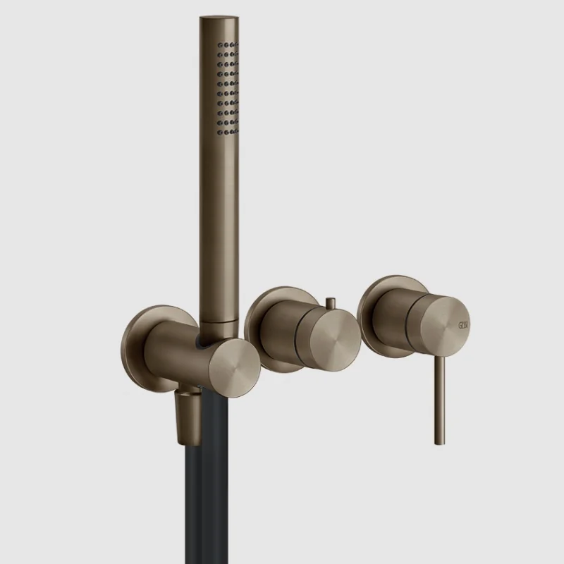 Смеситель для душа, Gessi, 316 Bath-Shower, на 2 потребителя, настенный встраиваемый, цвет-Deep Bronze Brushed PVD