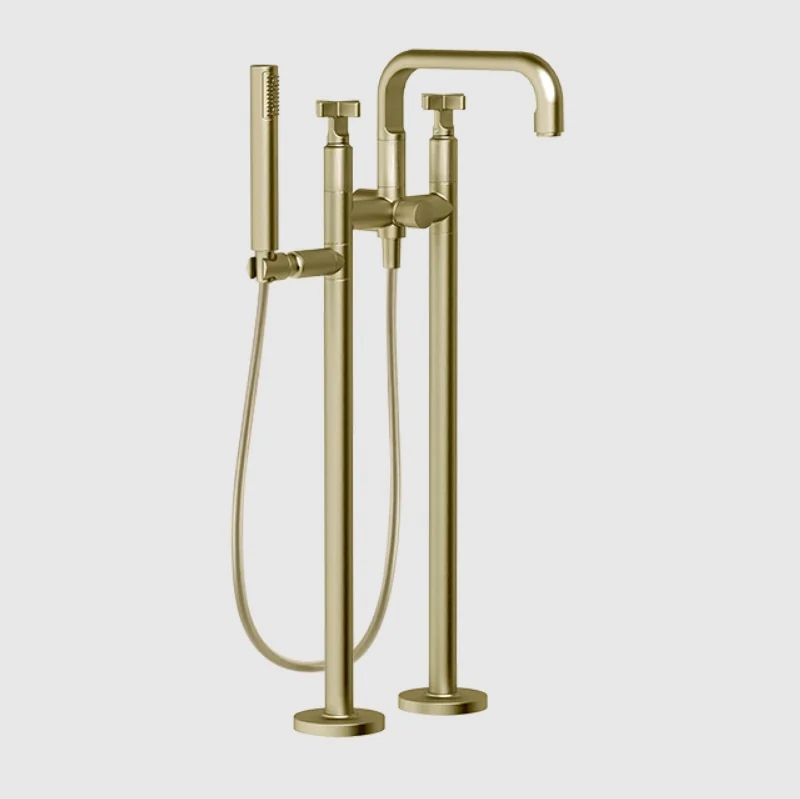 Смеситель для ванны и душа, Gessi, Inciso, напольный, цвет-Brushed Brass PVD