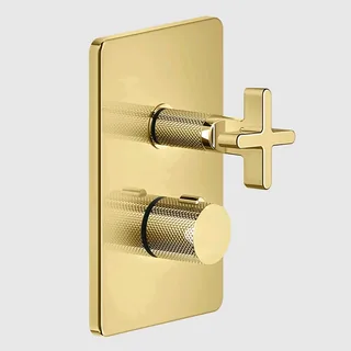 Смеситель для душа, Gessi, Inciso Bath&Shower, на 2 потребителя, цвет-Gold PVD