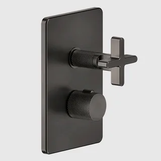 Смеситель для душа, Gessi, Inciso Bath&Shower, на 2 потребителя, цвет-Black Metal Brushed PVD