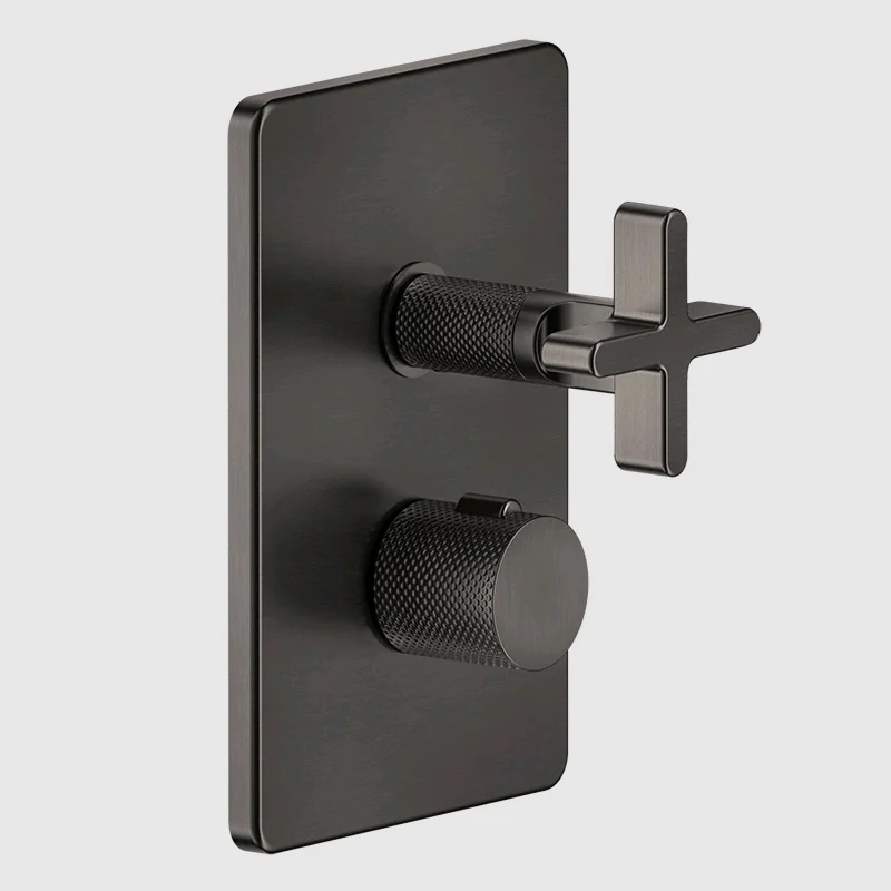 Смеситель для душа, Gessi, Inciso Bath&Shower, на 2 потребителя, цвет-Black Metal Brushed PVD