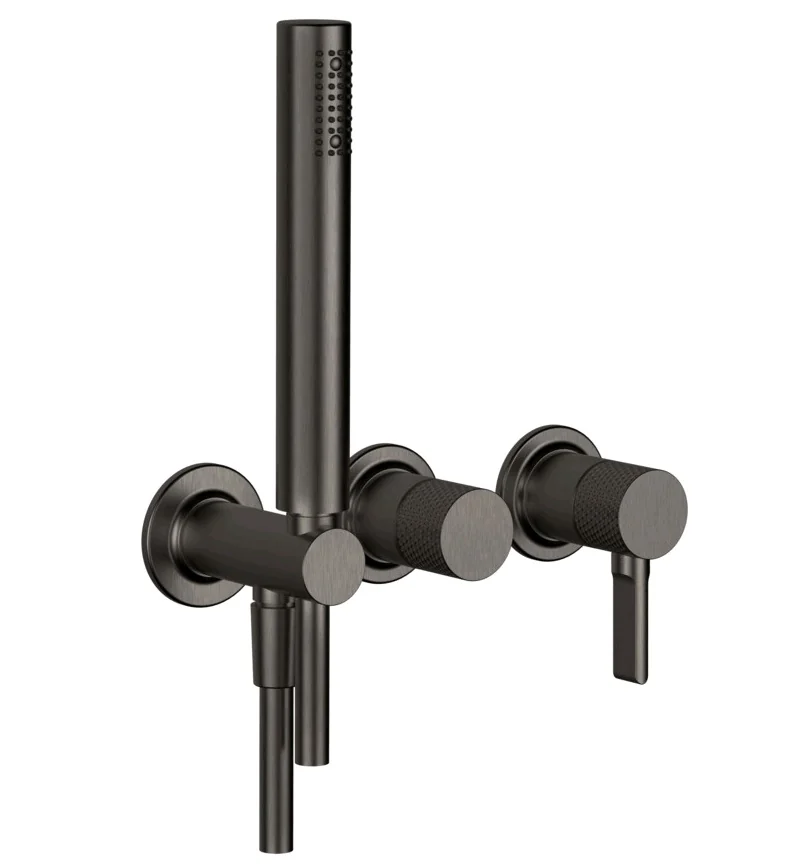 Смеситель для душа, Gessi, Inciso Bath&Shower, на 2 потребителя, цвет-Black Metal Brushed PVD