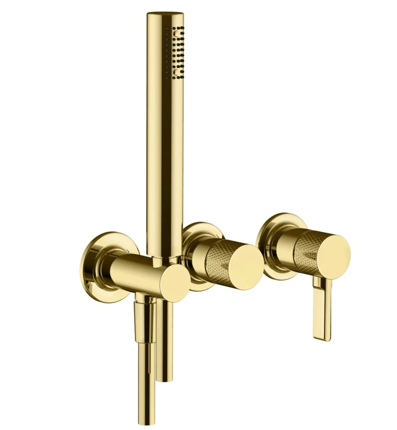 Смеситель для душа, Gessi, Inciso Bath&Shower, на 2 потребителя, цвет-Brushed Gold PVD