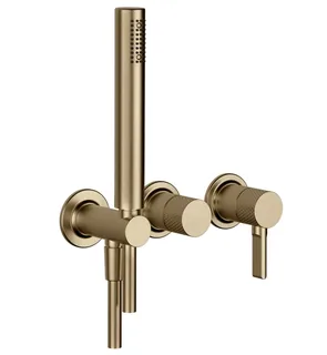 Смеситель для душа, Gessi, Inciso Bath&Shower, на 2 потребителя, цвет-Brushed Brass PVD