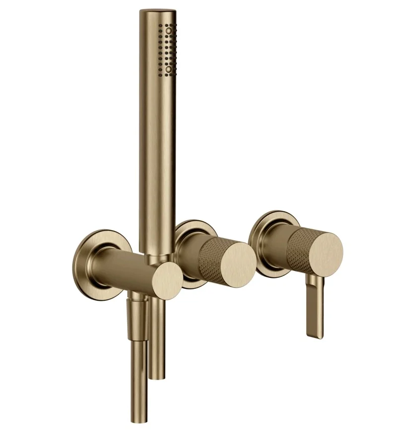 Смеситель для душа, Gessi, Inciso Bath&Shower, на 2 потребителя, цвет-Brushed Brass PVD