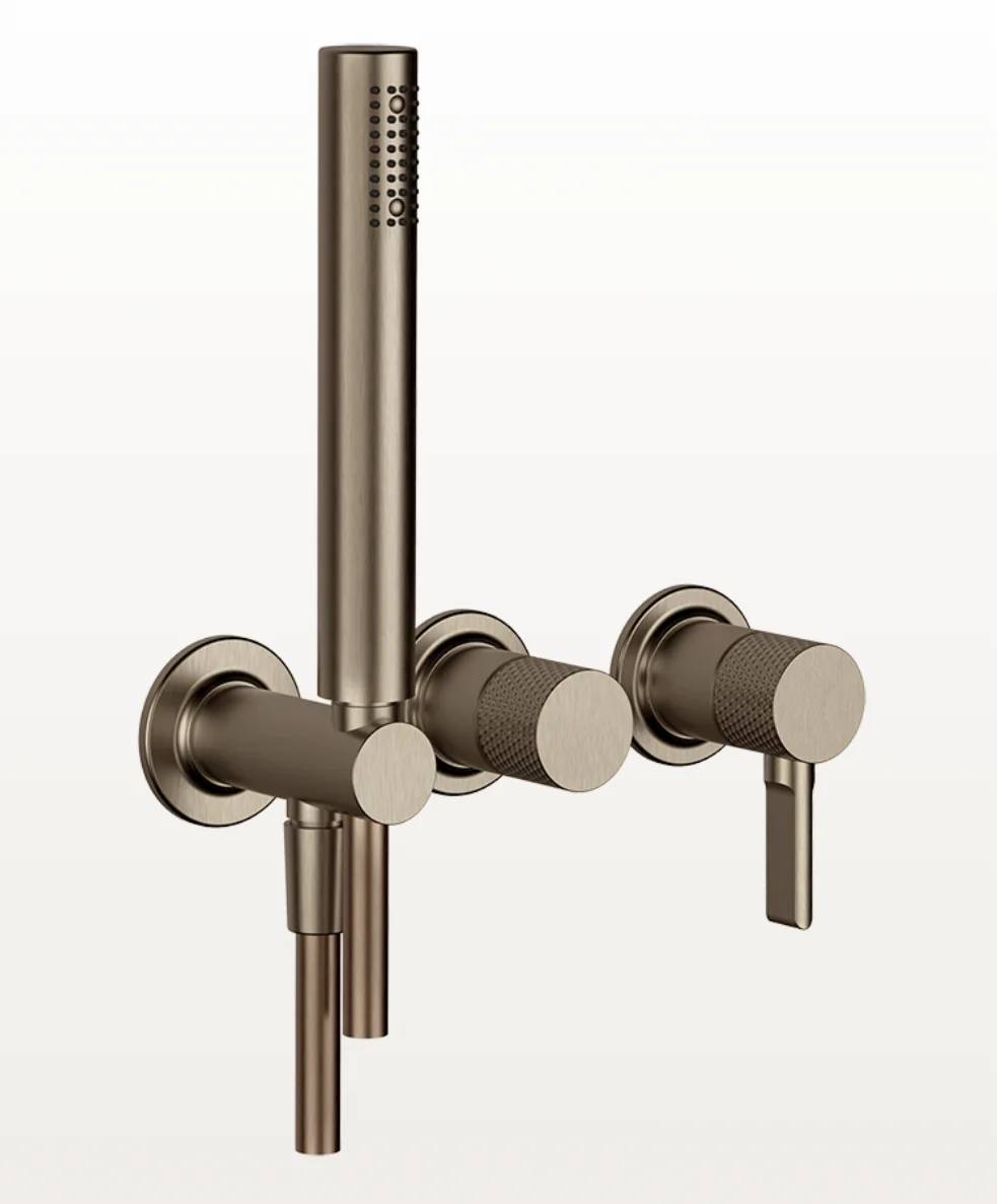 Смеситель для душа, Gessi, Inciso Bath&Shower, на 2 потребителя, настенный встраиваемый, цвет-Coffee Bronze Brushed PVD