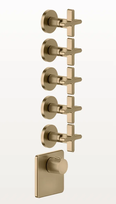 Смеситель для душа, Gessi, Inciso Bath&Shower, на 5 потребителей, цвет-Warm Bronze Brushed PVD