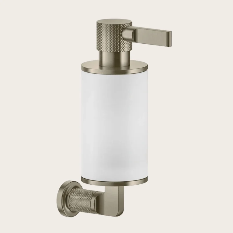 Дозатор для жидкого мыла, Gessi, Inciso, шгв 75*147*240, цвет дозатора-Finox Brushed Nickel/белый
