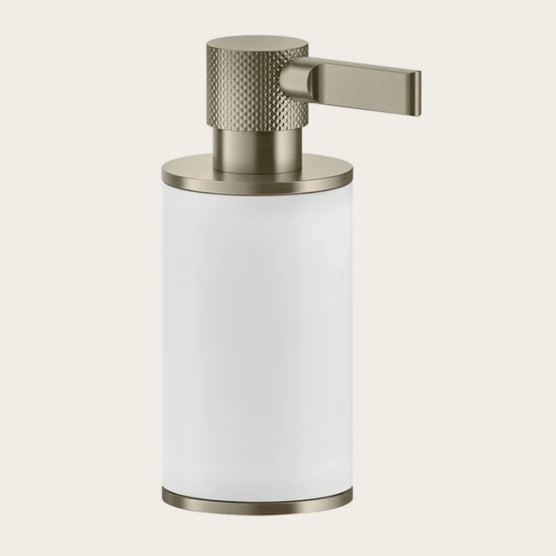 Дозатор для жидкого мыла, Gessi, Inciso, шгв 75*118*191, цвет дозатора-Finox Brushed Nickel/белый