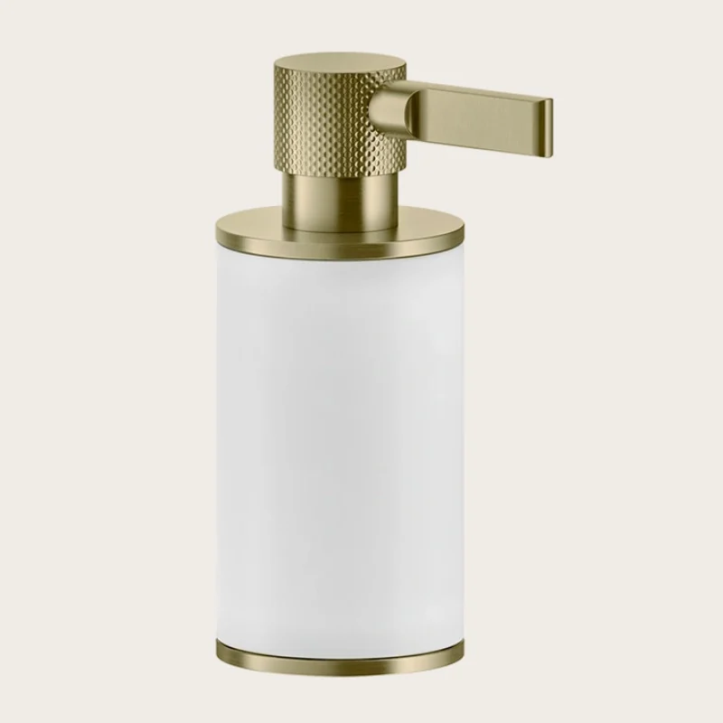Дозатор для жидкого мыла, Gessi, Inciso, шгв 75*118*191, цвет дозатора-Brushed Brass PVD/белый