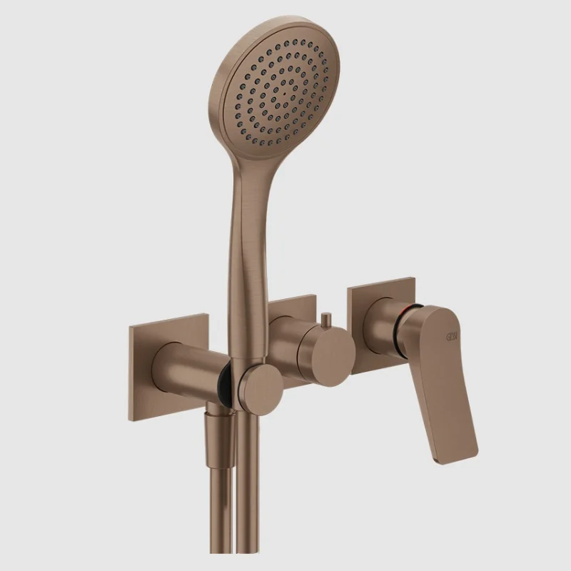 Смеситель для душа, Gessi, Rilievo, на 2 потребителя, настенный встраиваемый, цвет-Copper Brushed PVD
