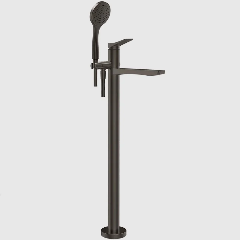 Смеситель для ванны и душа, Gessi, Rilievo, напольный, цвет-Black Metal Brushed PVD