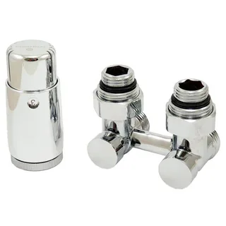 Комплект, Schlosser, Standard MINI 6008, узел нижнего подключения угловой, G 3/4"x3/4", с термоголовкой MINI M30x1,5, цвет-хром + 2 ниппеля 1/2"x3/4"
