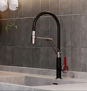 Смеситель для кухни, Gessi, Officine V, цвет-Finox Brushed Nickel/Matte Black