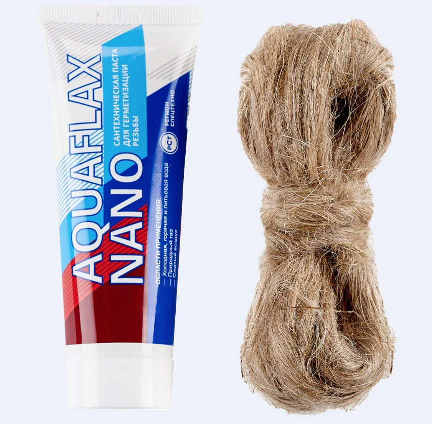 Паста уплотнительная, Aquaflax nano, 30 г тюбик + 15 г лён, набор в пакете