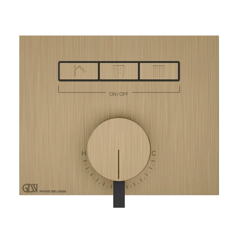 Смеситель для душа, Gessi, HI-FI, на 3 потребителя, цвет-Warm Bronze Brushed PVD