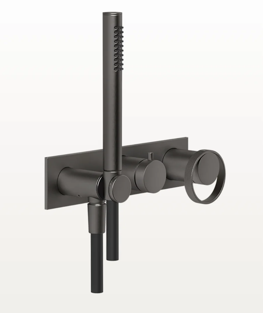 Смеситель для душа, Gessi, Anello, на 2 потребителя, цвет-Black Metal Brushed PVD