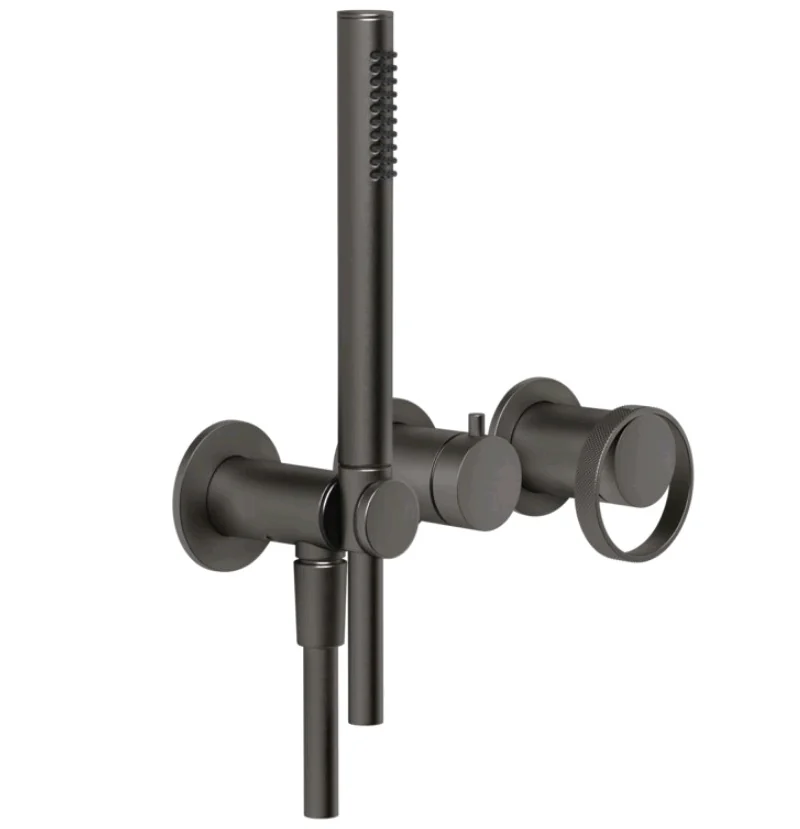 Смеситель для душа, Gessi, Anello, на 2 потребителя, цвет-Black Metal Brushed PVD