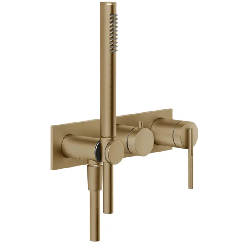 Смеситель для душа, Gessi, Ingranaggio, на 2 потребителя, цвет-Warm Bronze Brushed PVD