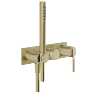 Смеситель для душа, Gessi, Ingranaggio, на 2 потребителя, цвет-Brushed Brass PVD